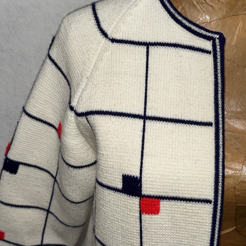 Vintage 80's Lilly of California White Blue Red Mod Cardigan Sweater Womens M - Picture 2 of 4